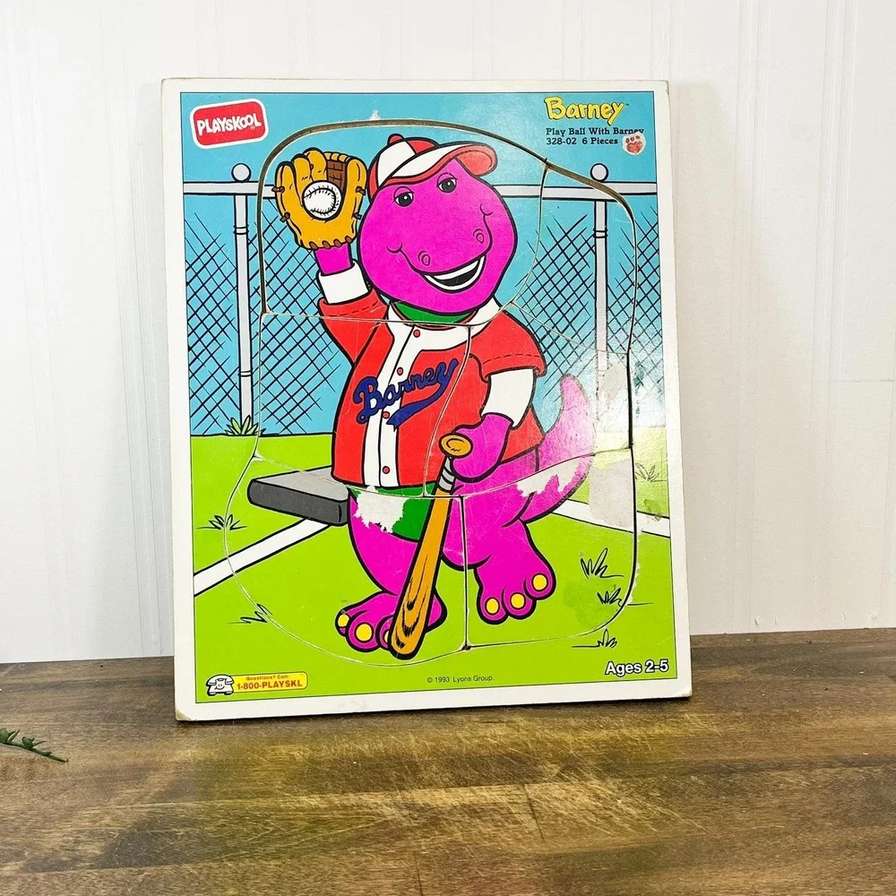Play Ball With Barney‎ Wooden Puzzle: Vintage Nursery Decor